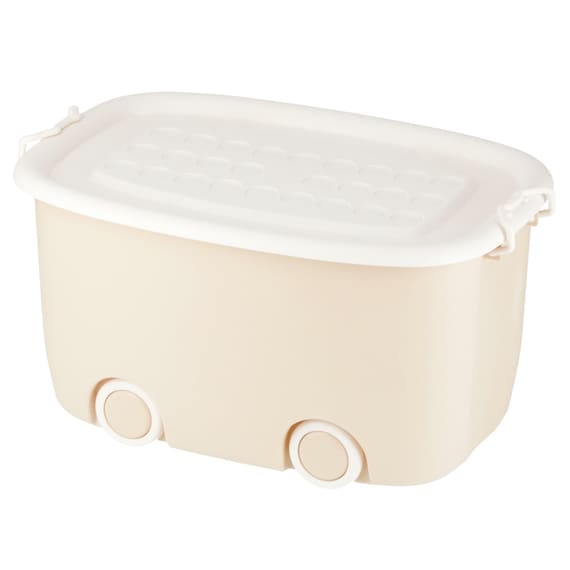 おもちゃにぴったり キャスター付きトイボックス【深型おもちゃ箱】(ベージュ/ホワイト) 1枚目画像