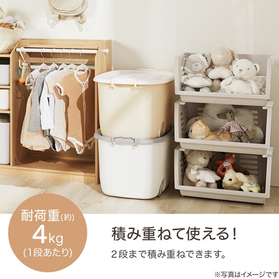 おもちゃにぴったり キャスター付きトイボックス【深型おもちゃ箱】(ベージュ/ホワイト) 3枚目画像