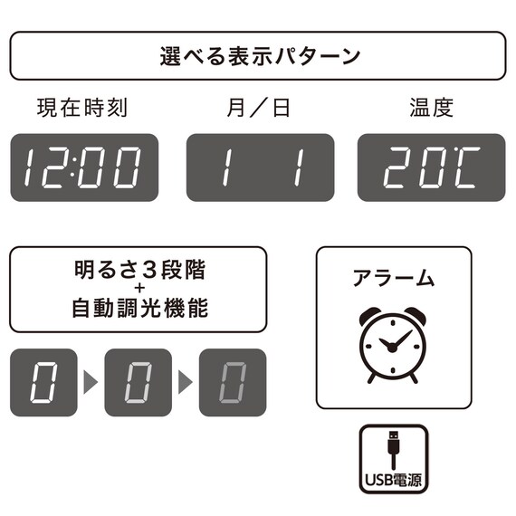 置くだけスマホ充電LED時計(SC 004HT BK) 3枚目画像
