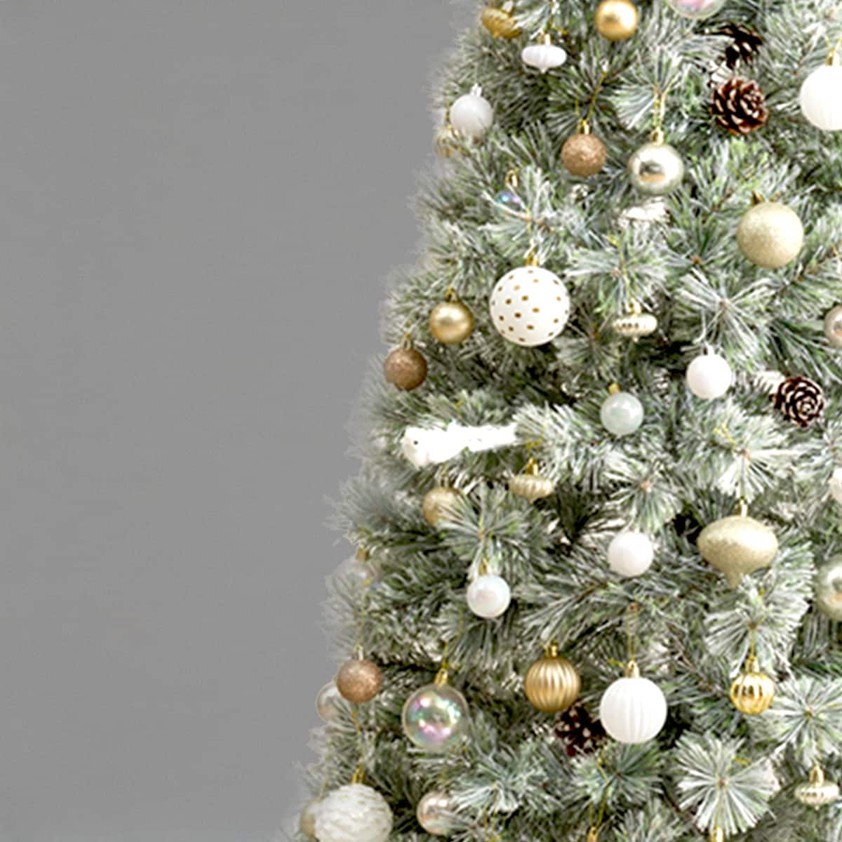 180cmツリー用】クリスマスオーナメントボールセット 63個 White×Gold