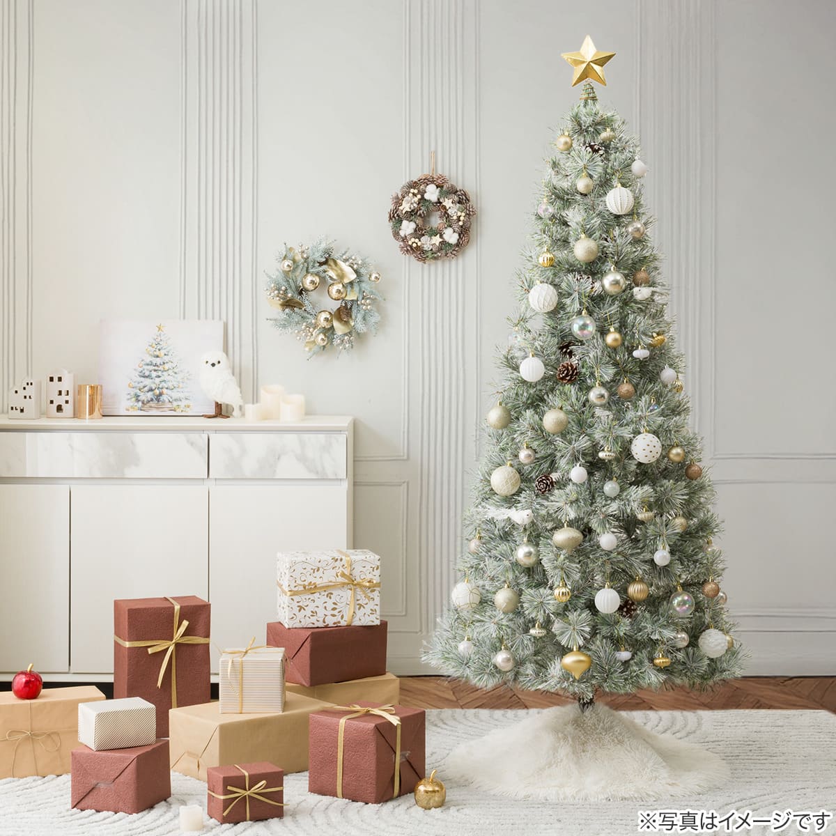 180cmツリー用】クリスマスオーナメントボールセット 63個 White×Gold