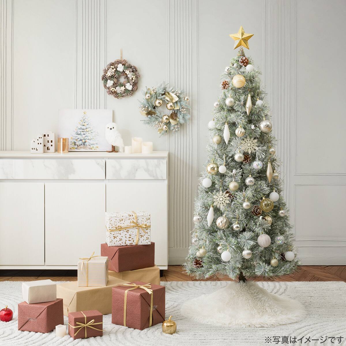 新品、未使用のGRAFFのクリスマスオーナメントセット、リボン付きボックス入り 150cmツリー用】クリスマスオーナメントボールセット 48個 White×Gold