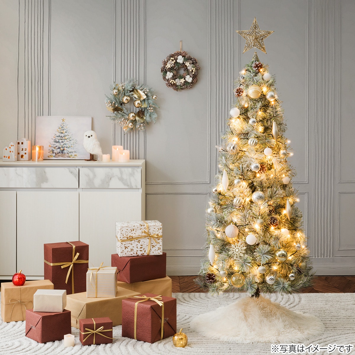   クリスマスオーナメント White×Gold】クリスマスオーナメントセット ライト・スカート付き25