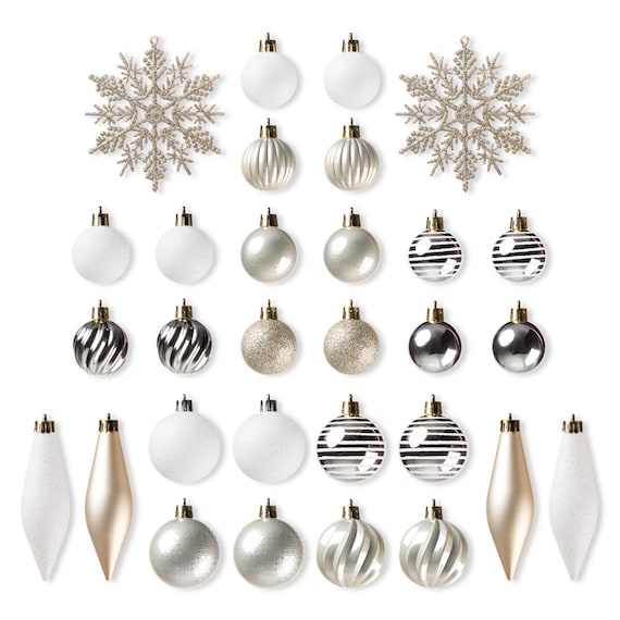 【White×Gold】クリスマスオーナメントセット ライト・スカート付き25 5枚目画像