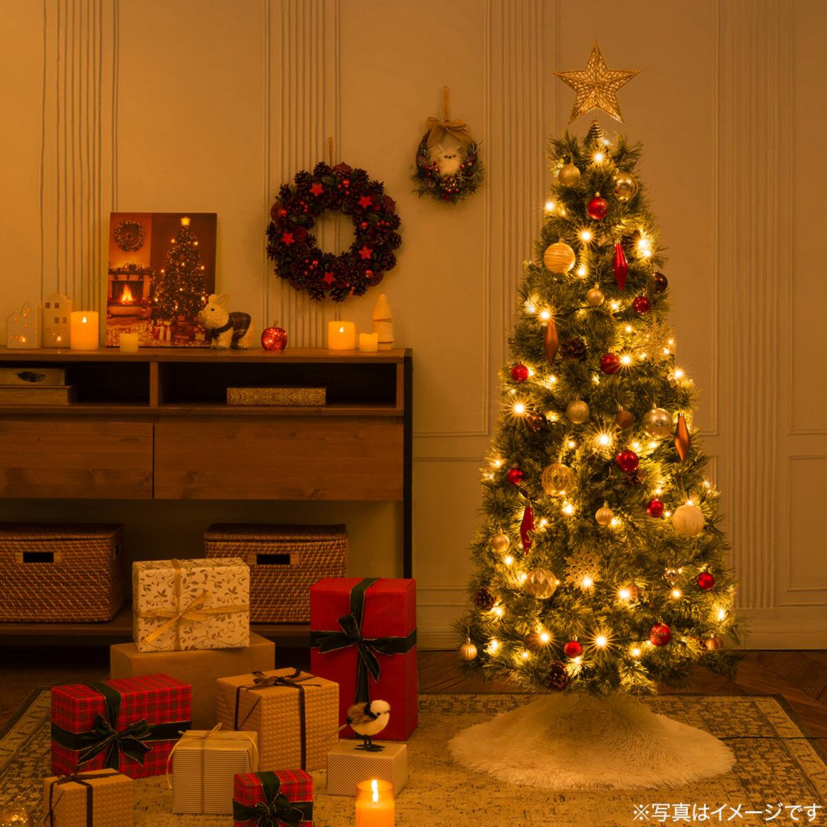 Red×Brown】クリスマスオーナメントセット ライト・スカート付き25