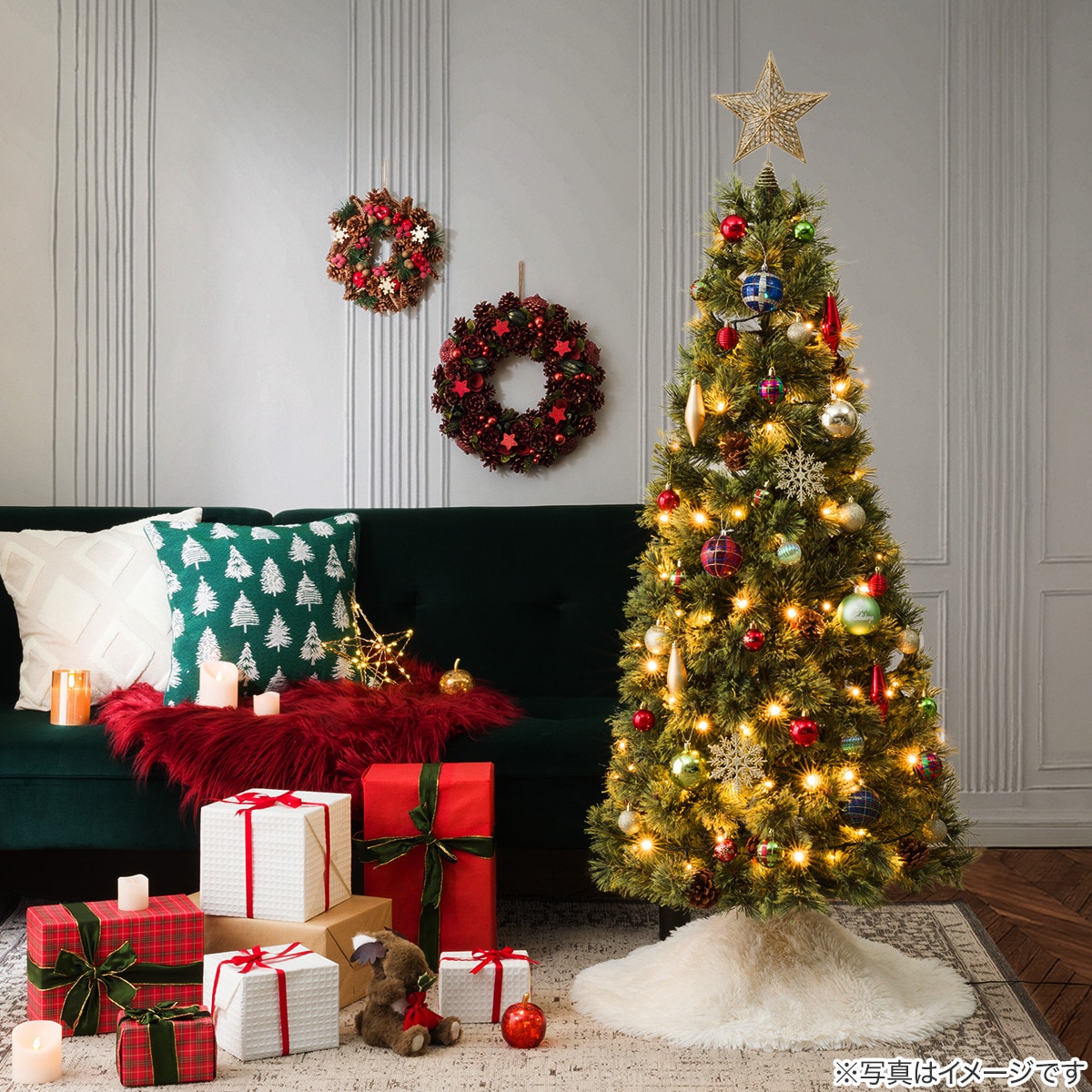 Red×Green】クリスマスオーナメントセット ライト・スカート付き25