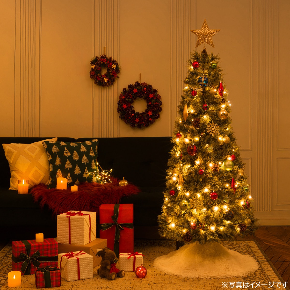 Red×Green】クリスマスオーナメントセット ライト・スカート付き25