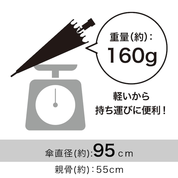 軽量長傘 55cm(RH55x8 ブラック) 2枚目画像