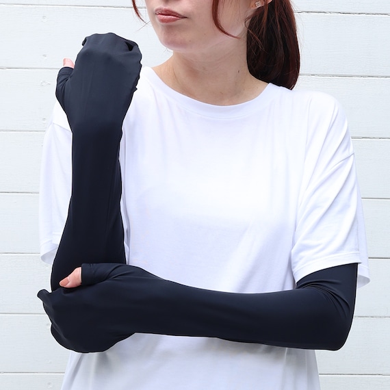 UVカット 冷感 指先カバー付きアームカバー(ブラック TY26) 1枚目画像