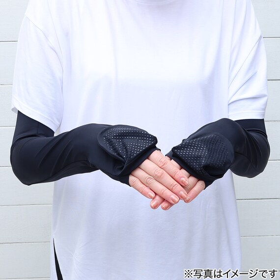 UVカット 冷感 指先カバー付きアームカバー(ブラック TY26) 2枚目画像