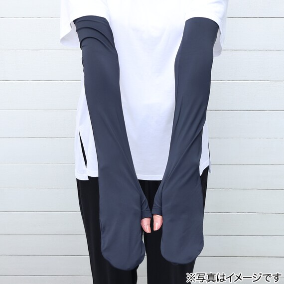 UVカット 冷感 指先カバー付きアームカバー(ブラック TY26) 3枚目画像