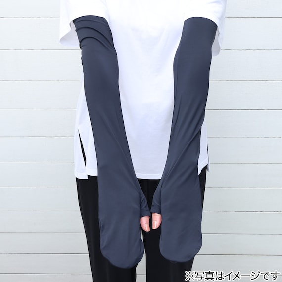 UVカット 冷感 指先カバー付きアームカバー(ブラック TY26) 3枚目画像