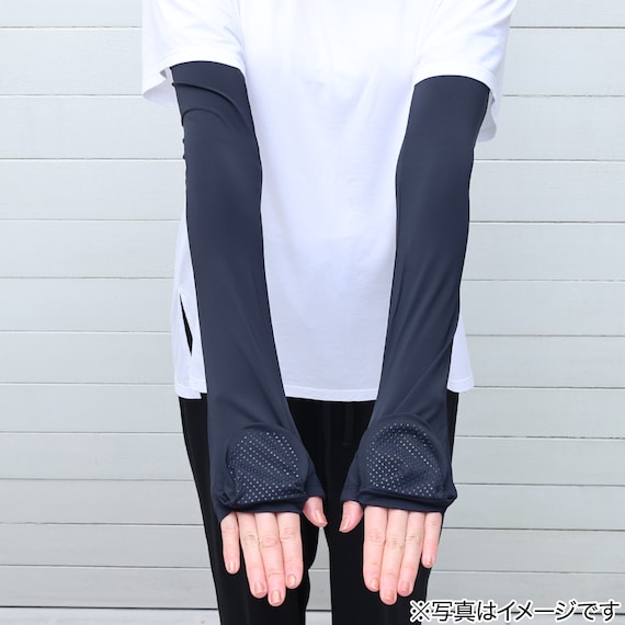 UVカット 冷感 指先カバー付きアームカバー(ブラック TY26) 4枚目画像