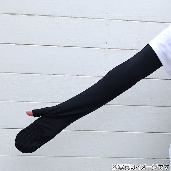 UVカット 冷感 指先カバー付きアームカバー(ブラック TY26) 5枚目画像