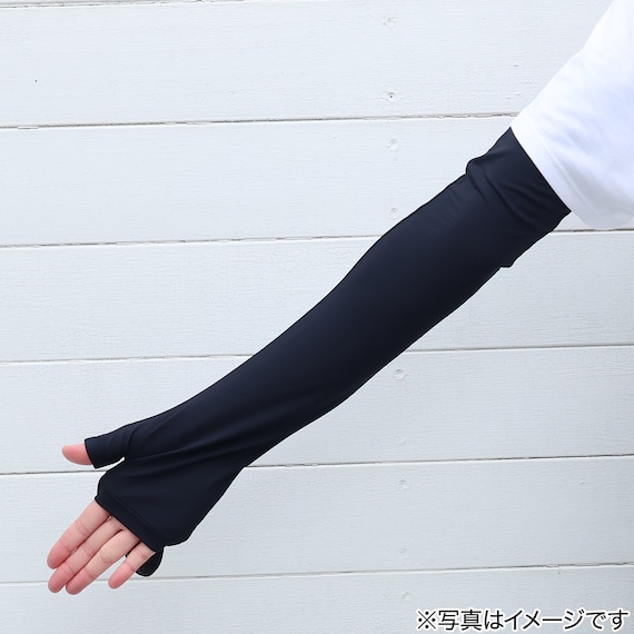 UVカット 冷感 指先カバー付きアームカバー(ブラック TY26) 6枚目画像
