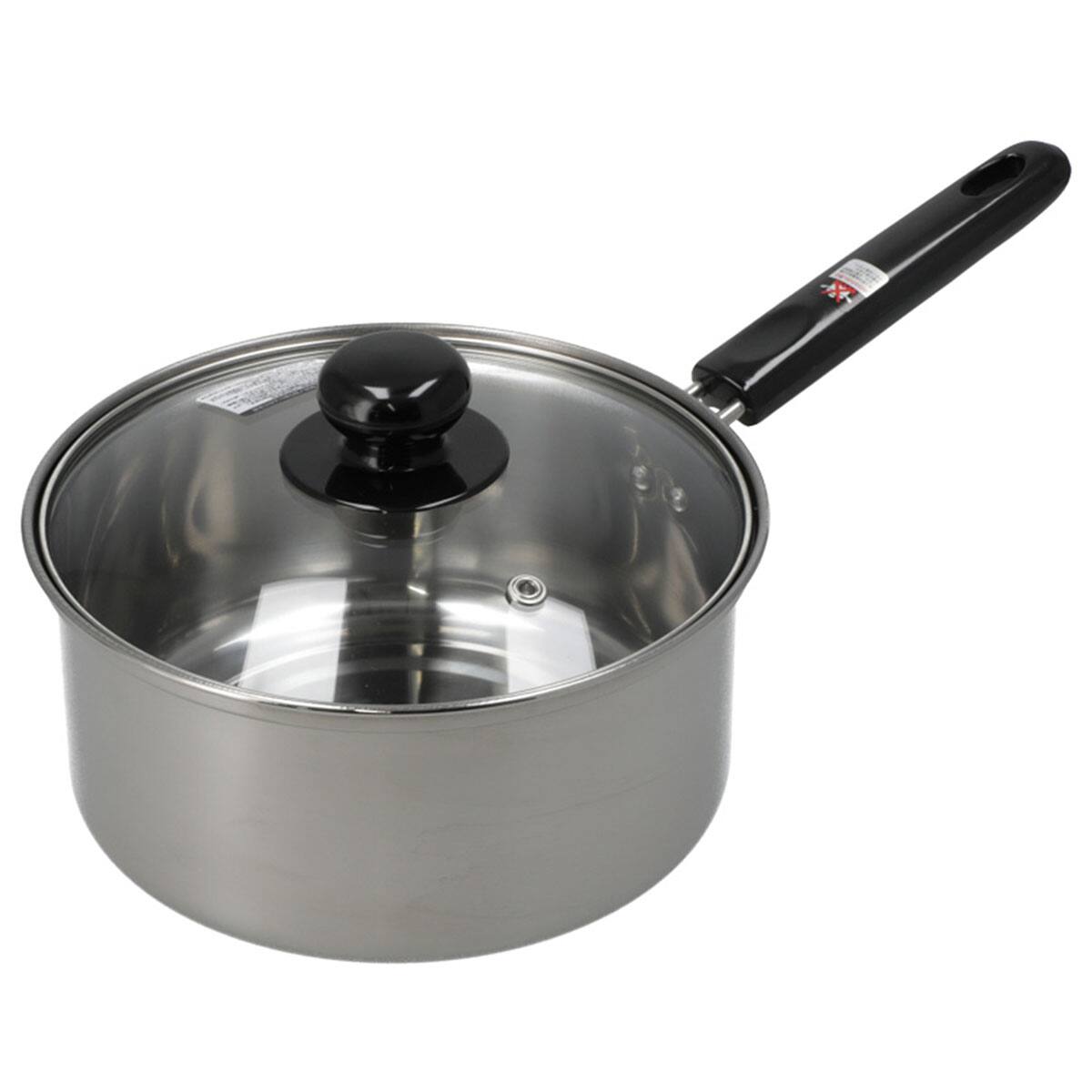 IH・ガス火 ステンレス製ガラス蓋付き 片手鍋 18cm (YH18)【島忠