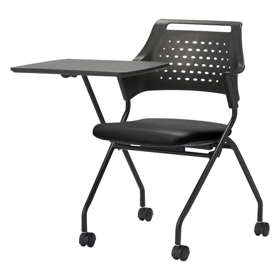 ミーティングチェア(MC587TRB PVC 背:樹脂 右側メモ台付き BK) 1枚目画像