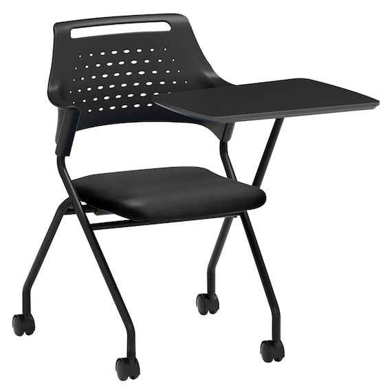 ミーティングチェア(MC587TLB PVC 背:樹脂 左側メモ台付き BK) 1枚目画像