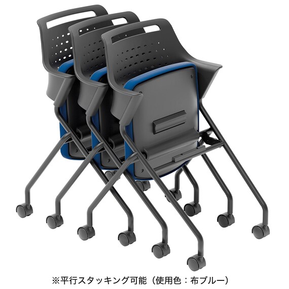 ミーティングチェア(MC587TLB PVC 背:樹脂 左側メモ台付き BK) 5枚目画像
