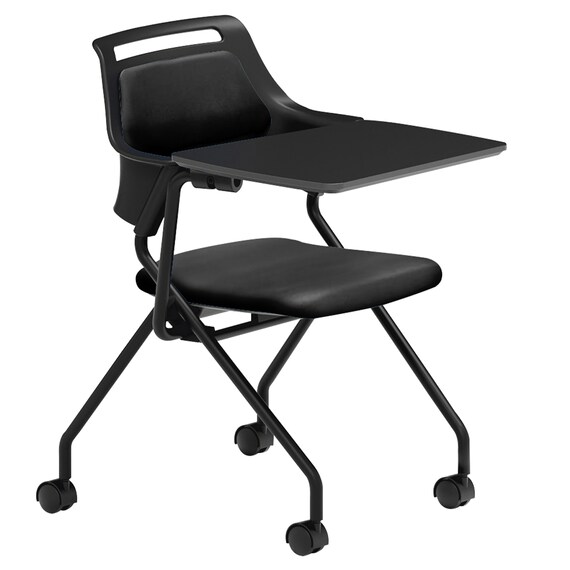 ミーティングチェア(MC597TRB PVC 背:パッド 右側メモ台付き BK) 2枚目画像