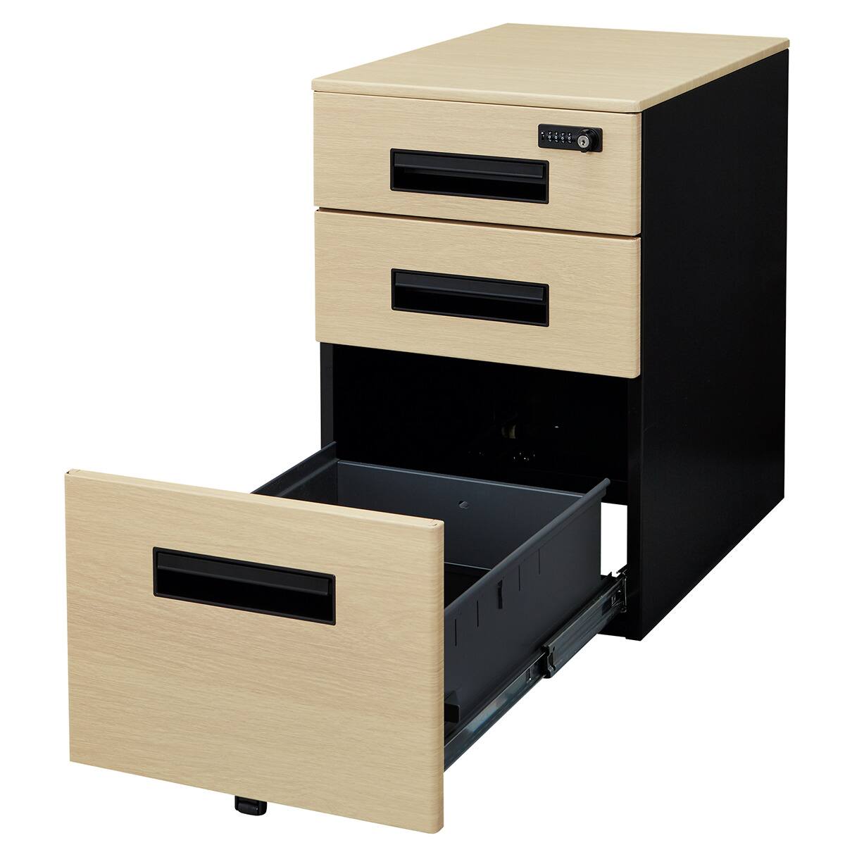 ワゴン(3段 HD-3-MLD ダイヤル錠 OAK/BK) | ニトリネット【公式】 家具