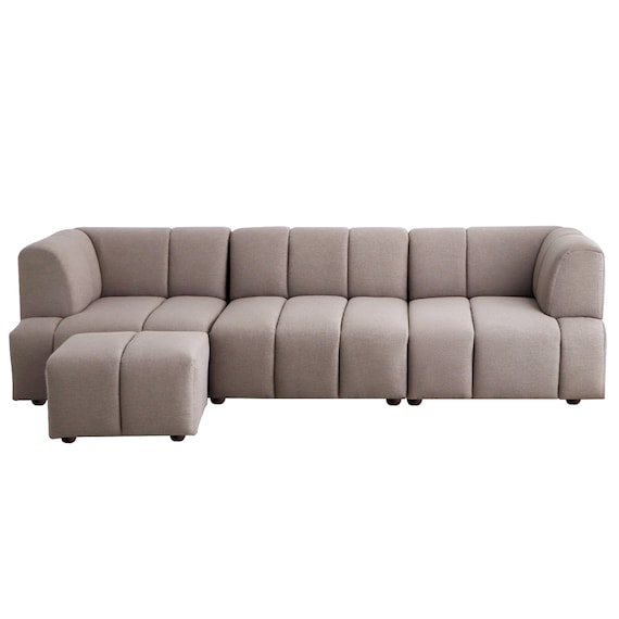 布張りソファ3点セット (ブーケ 左肘+右肘+肘なし スツール付き BE) 1枚目画像