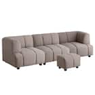 布張りソファ3点セット (ブーケ 左肘+右肘+肘なし スツール付き BE) 2枚目画像