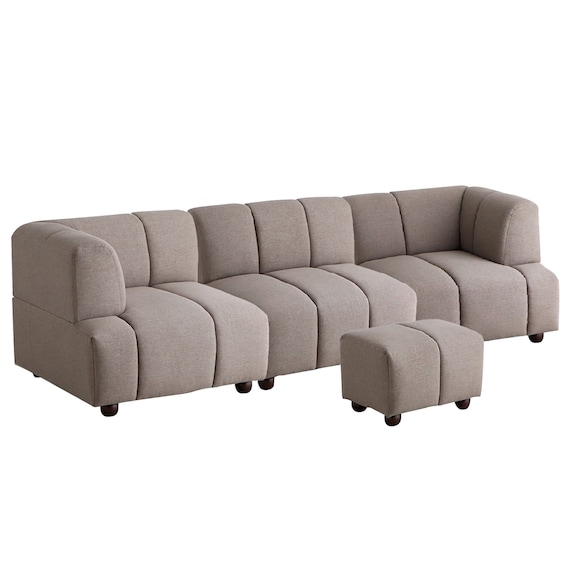 布張りソファ3点セット (ブーケ 左肘+右肘+肘なし スツール付き BE) 2枚目画像