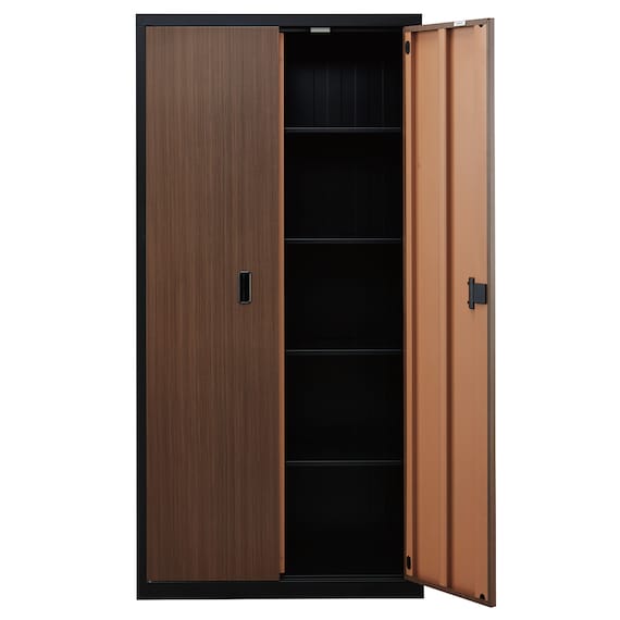 スチール書庫(TSNS2 03N 両開き戸 木目柄WN) 6枚目画像