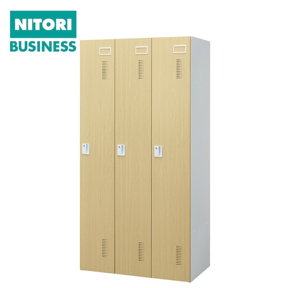 3人用スチールロッカー(TSYG-03 ORM アウトセットタイプ 木目柄OAK) 1枚目画像