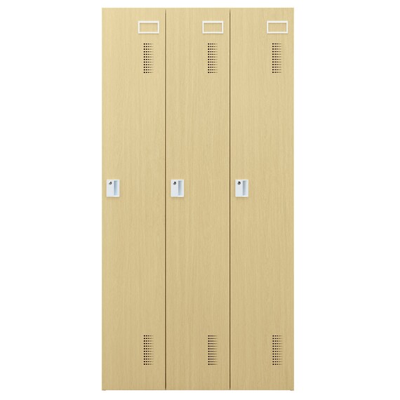 3人用スチールロッカー(TSYG-03 ORM アウトセットタイプ 木目柄OAK) 3枚目画像