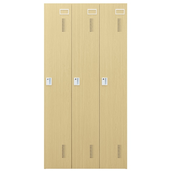 3人用スチールロッカー(TSYG-03 ORM アウトセットタイプ 木目柄OAK) 3枚目画像