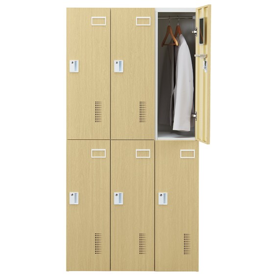 6人用スチールロッカー(TSYG-06 ORM アウトセットタイプ 木目柄OAK) 8枚目画像