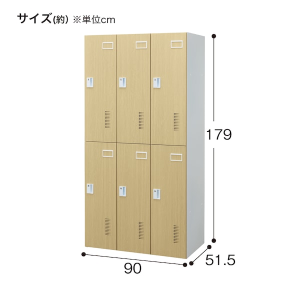 6人用スチールロッカー(TSYG-06 ORM アウトセットタイプ 木目柄OAK) 14枚目画像