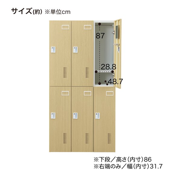 6人用スチールロッカー(TSYG-06 ORM アウトセットタイプ 木目柄OAK) 15枚目画像