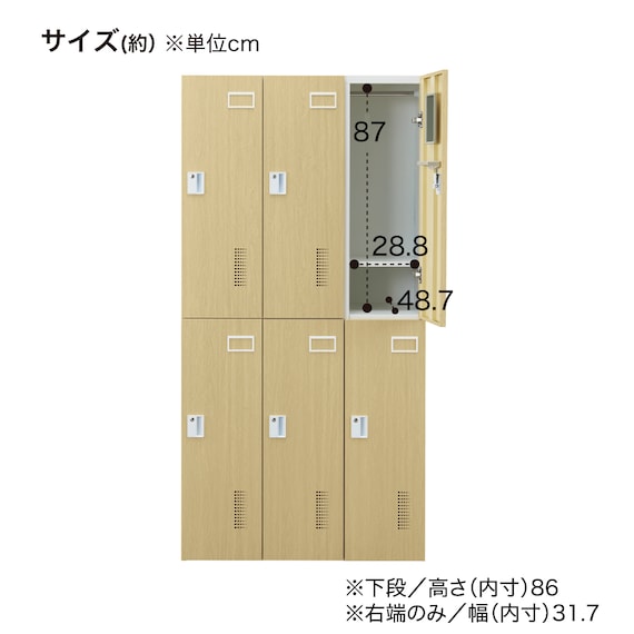6人用スチールロッカー(TSYG-06 ORM アウトセットタイプ 木目柄OAK) 15枚目画像