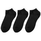 3P靴下スニーカー丈無地黒足底パイル(25-27)【Neasy】 1枚目画像