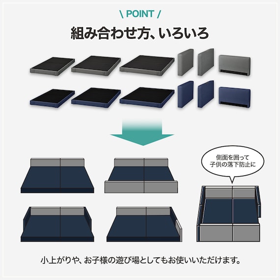組み合わせベッド ヘッドレスベッドフレーム セミダブル (OY001 通常生地 NV) 4枚目画像