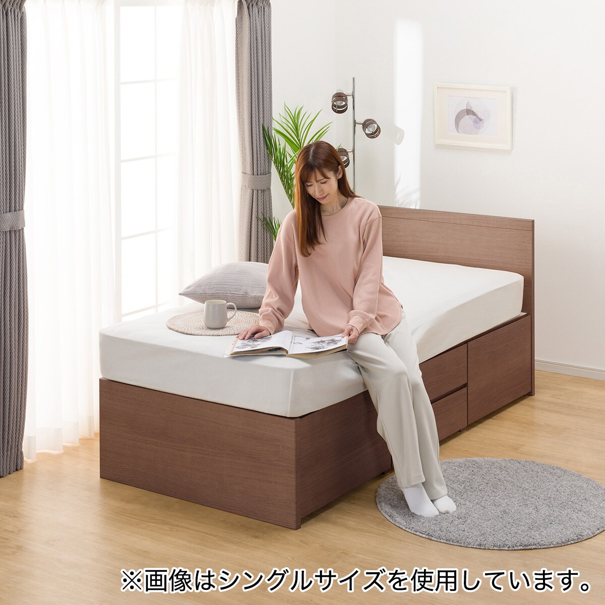 大容量収納付き】すのこチェストベッドフレーム(セミダブル N-ジオF