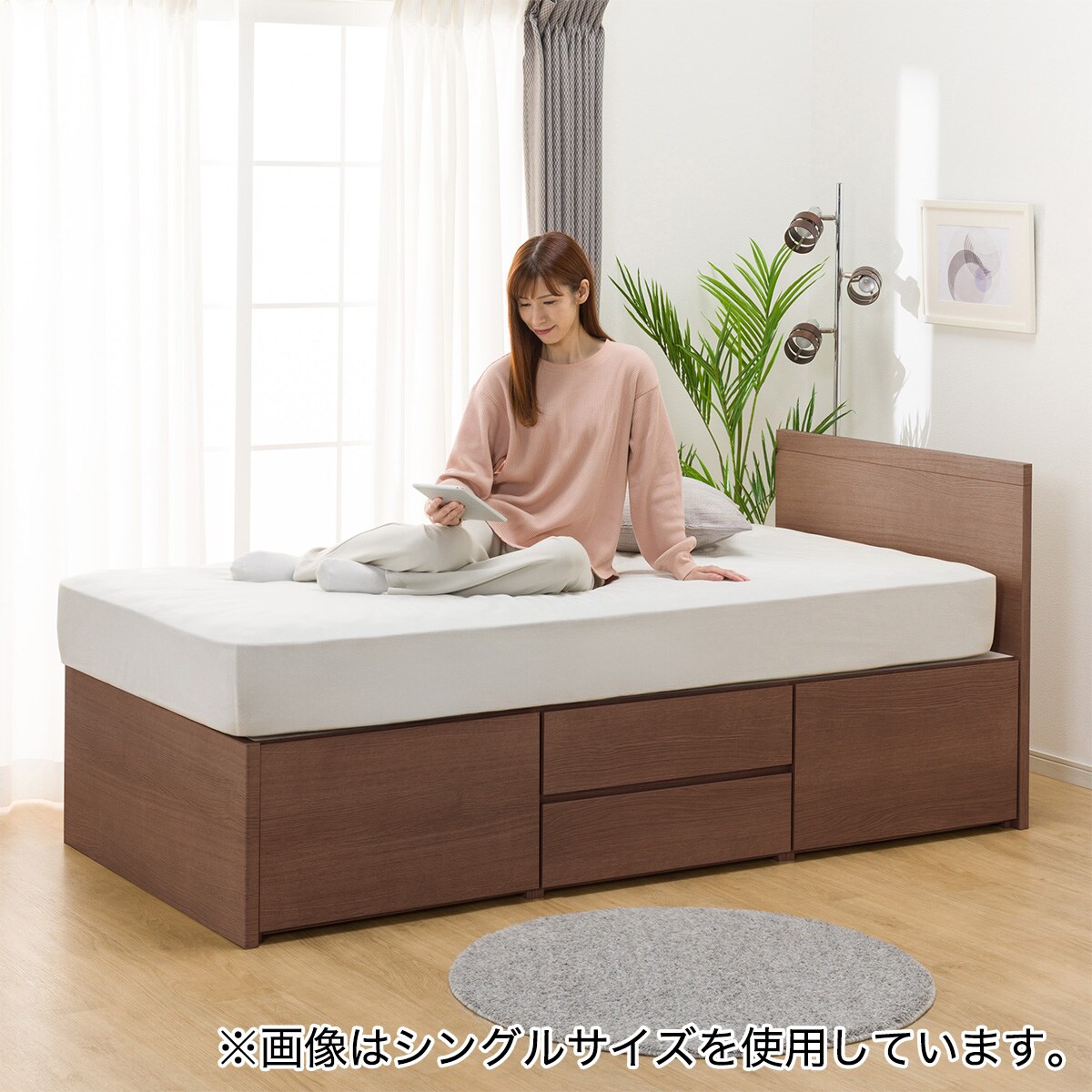 大容量収納付き】すのこチェストベッドフレーム(セミダブル N-ジオF