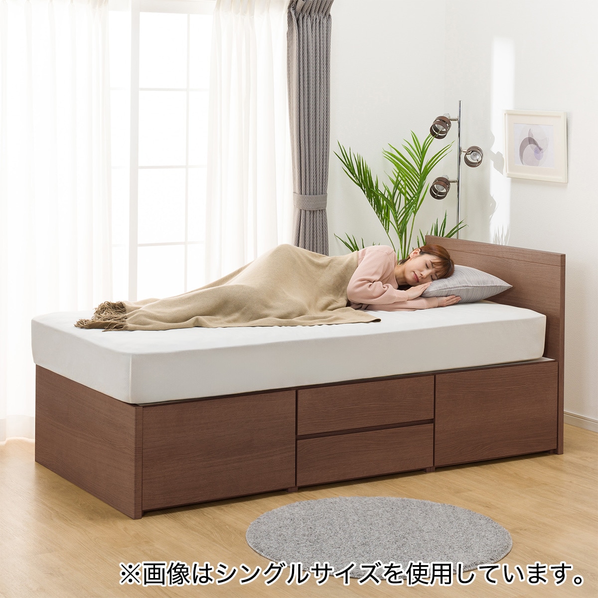 大容量収納付き】すのこチェストベッドフレーム(セミダブル N-ジオF