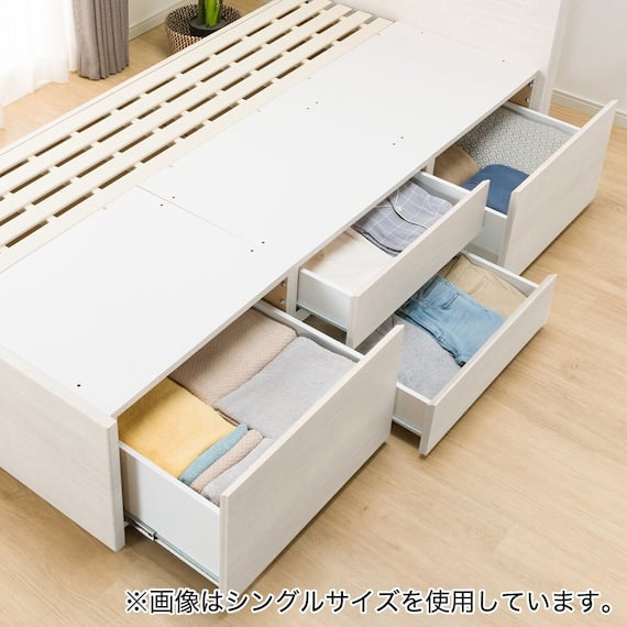 【大容量収納×棚・コンセント・ライト付き】すのこチェストベッドフレーム(セミダブル N-ジオC WW 40M-S) 26枚目画像