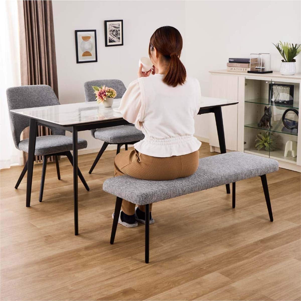 ダイニング4点セット(DTセラミクス2 幅150cm WH/DCローストFB GY/DB