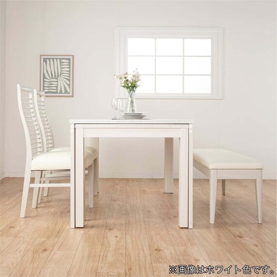 伸長式ダイニングテーブル4点セット(DT フリー2 EX 幅135-215cm WH/DC アビー2 WH/DB リバティ WH)【島忠ホームズ商品】 5枚目画像