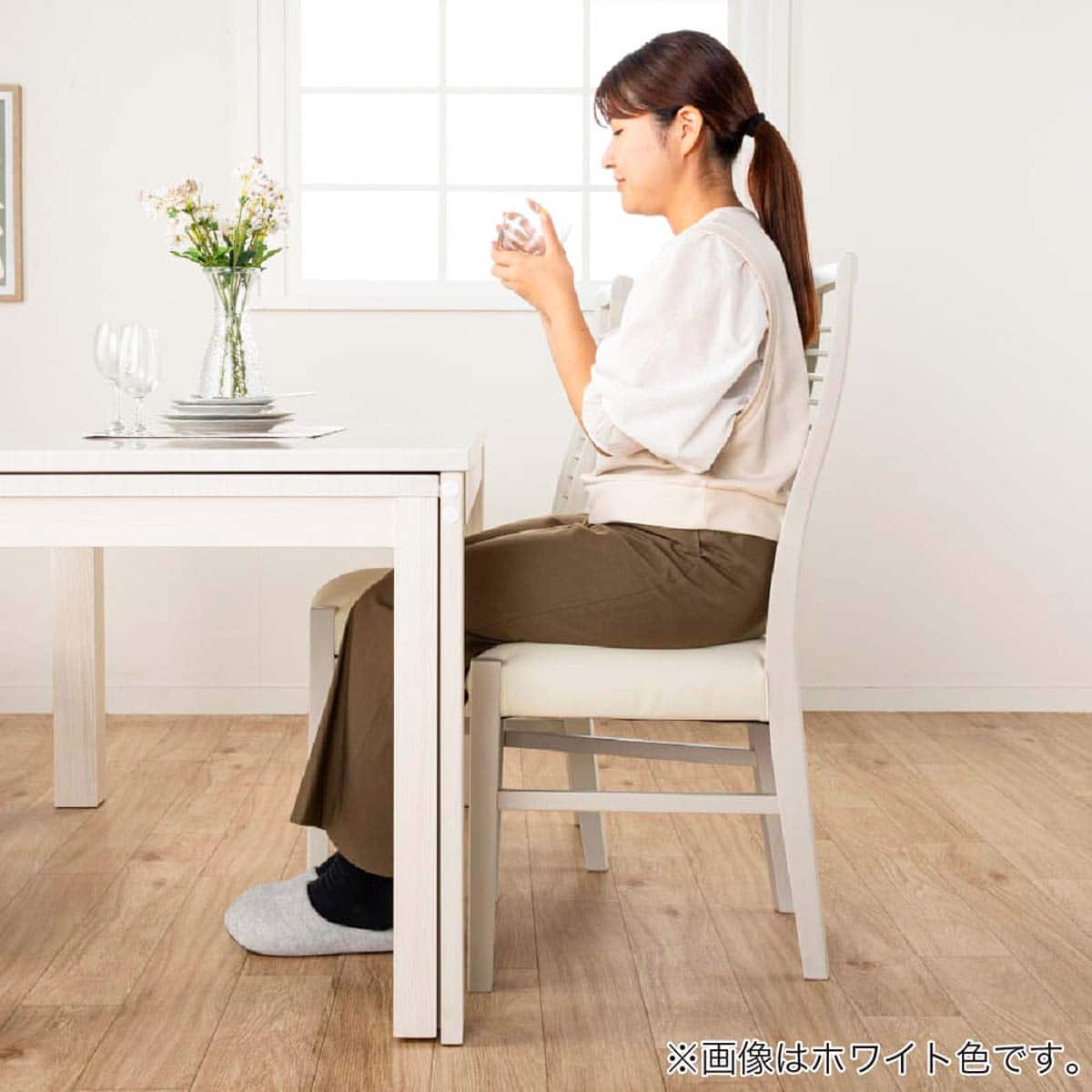 伸長式ダイニングテーブル5点セット(DT フリー2 EX 幅135-215cm WH/DC