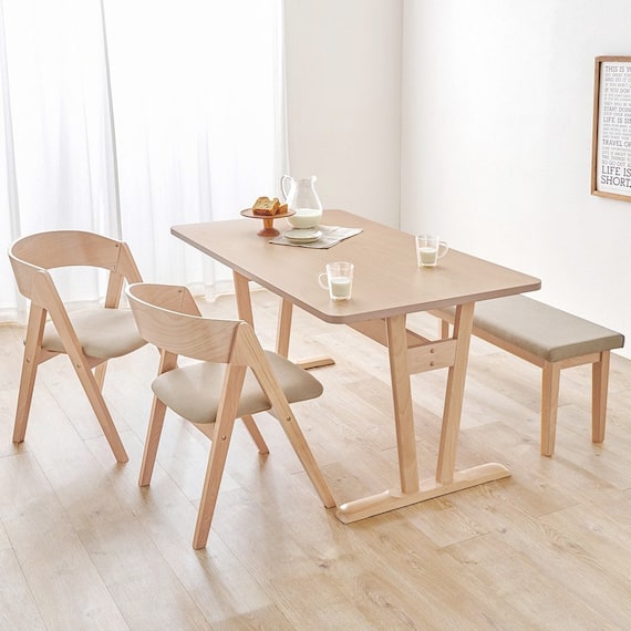 やさしい色味のビーチ材ダイニング4点セット (NA/BE) 1枚目画像