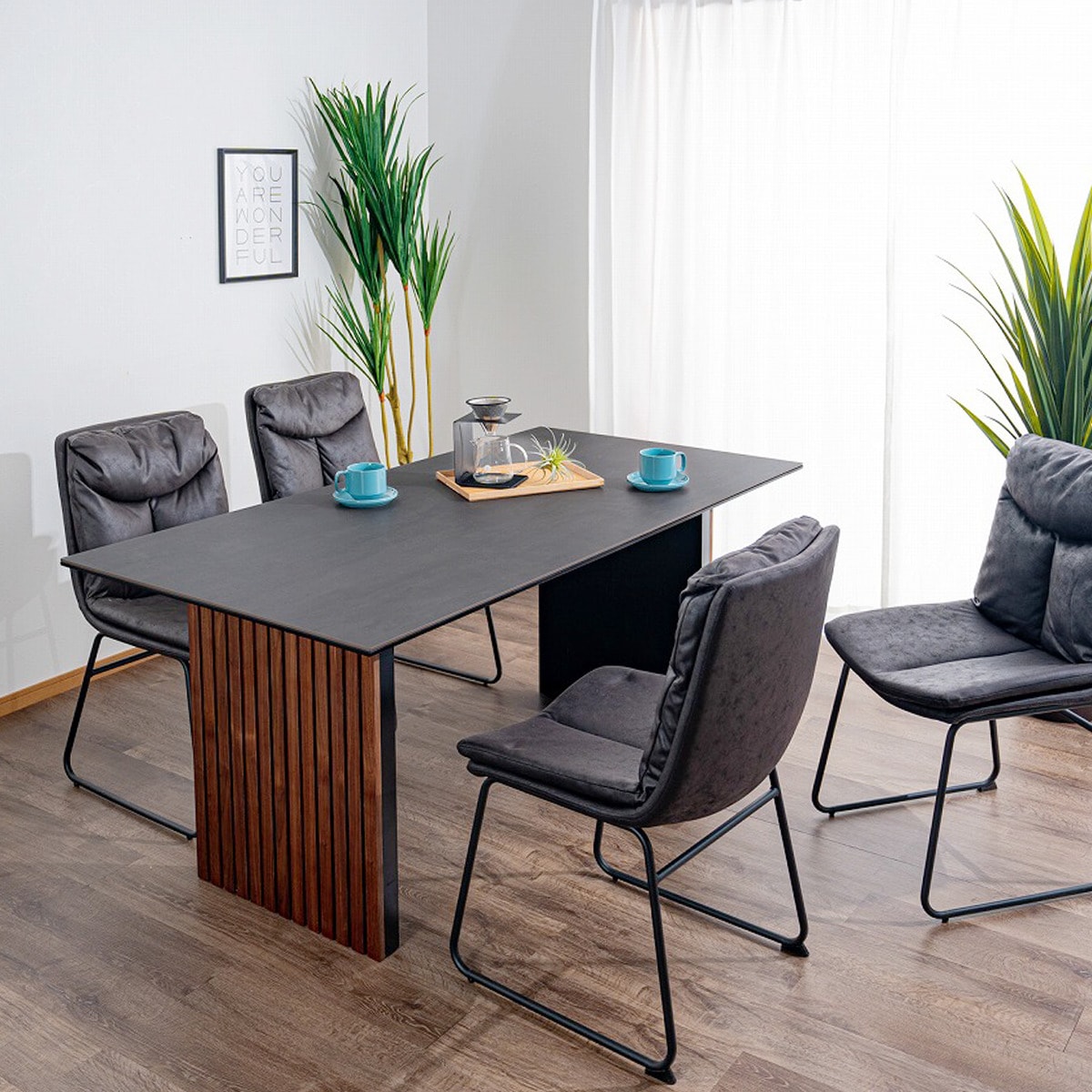 格子脚が美しいセラミックテーブル (DGY/WAL) | ニトリネット【公式