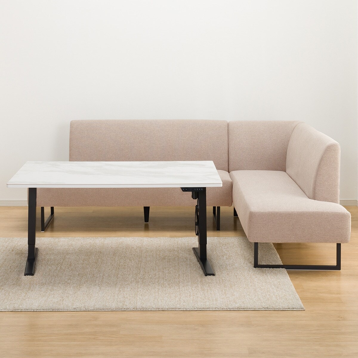 ニトリソファー 布張りリビングダイニング3点セット(JT341セラミック135WH/LD2左