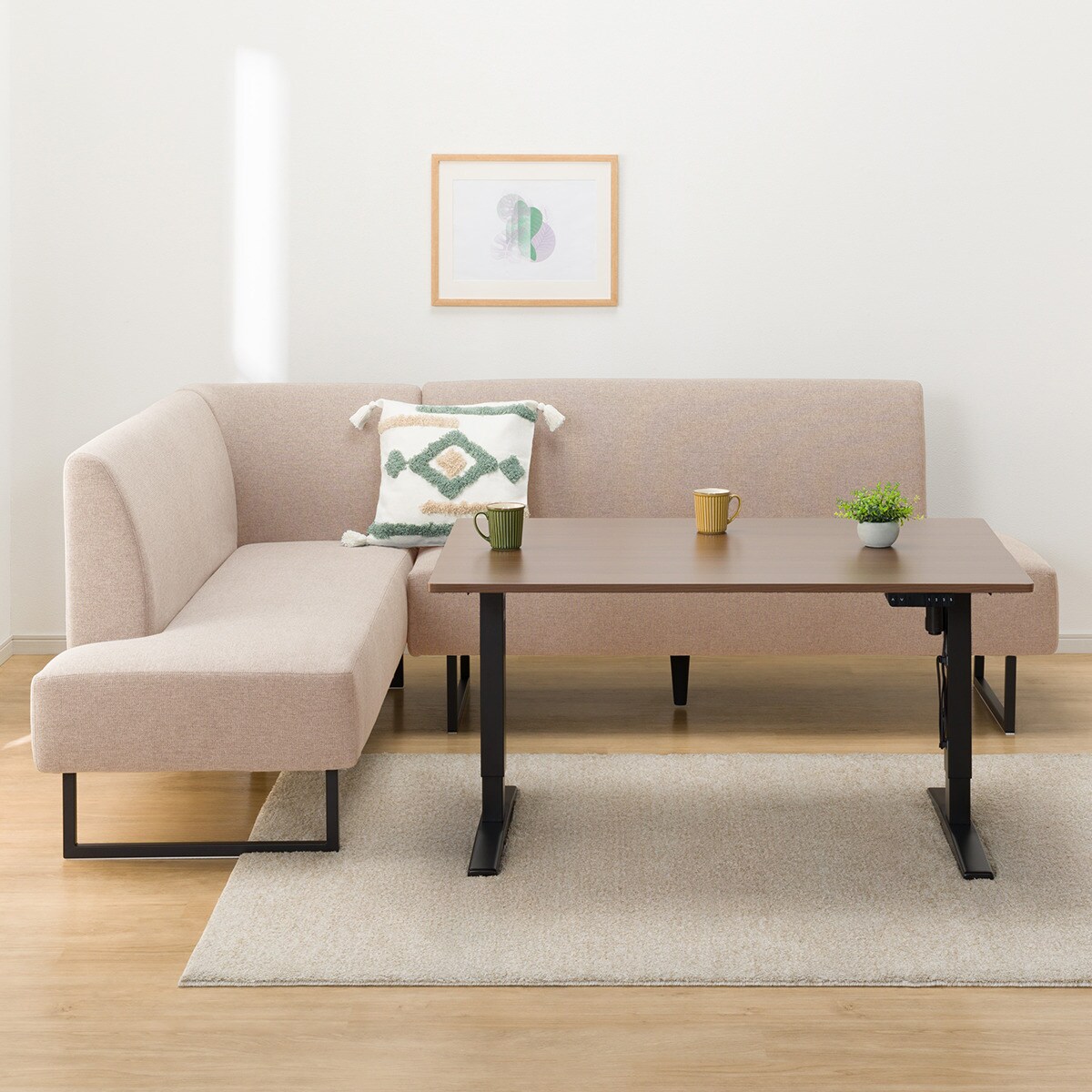 布張りリビングダイニング3点セット(JT341 120MBR/LD2右コーナーソファ