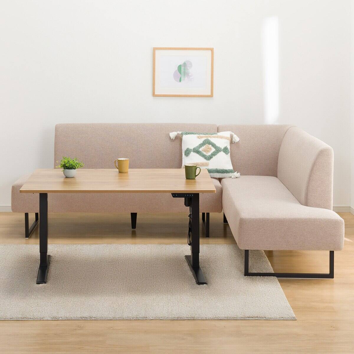 布張りリビングダイニング3点セット(JT341 120LBR/LD2左コーナーソファ